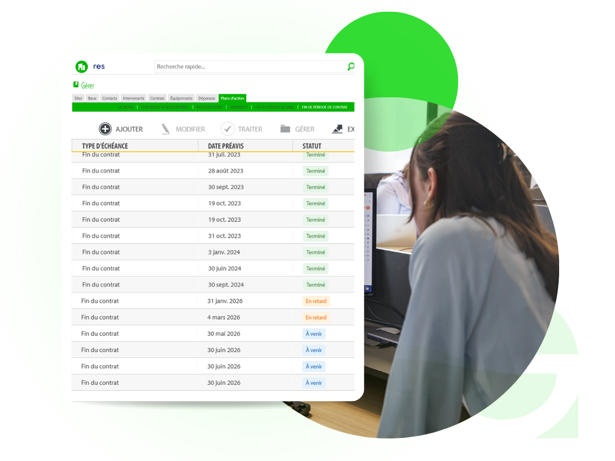Tableau des fins de contrat dans GAC Res